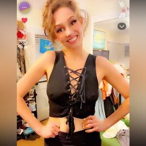 Black Lace-Up Crop Top